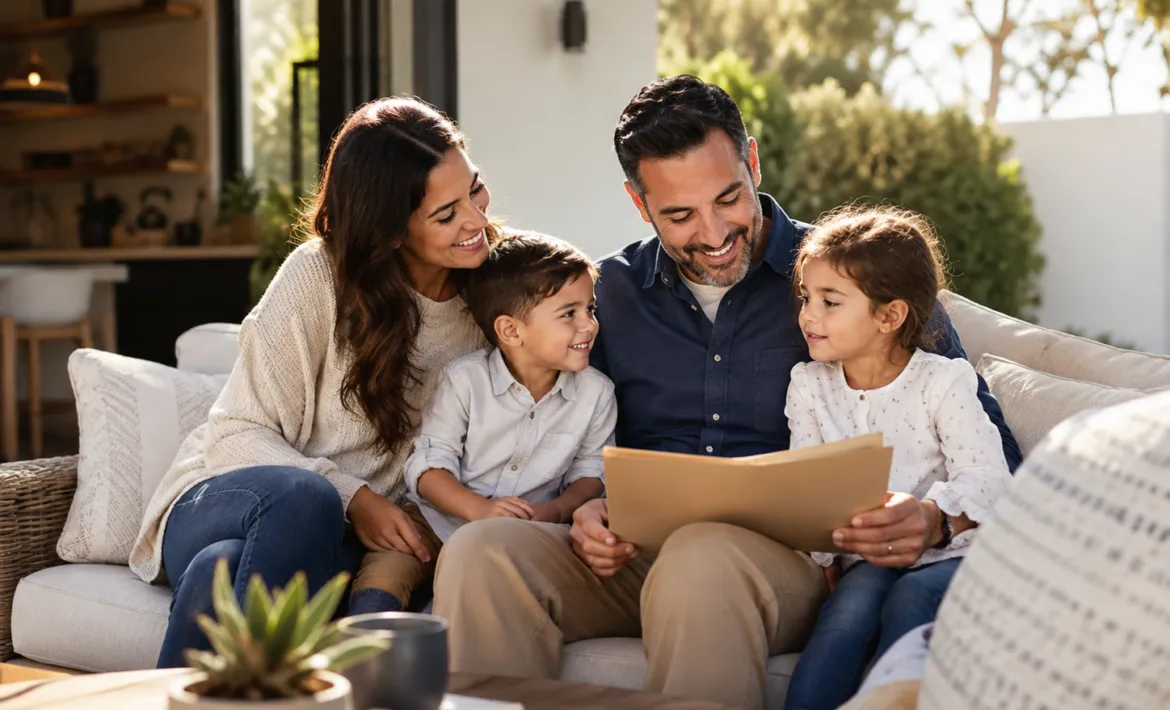 Warm family moment on a California veranda